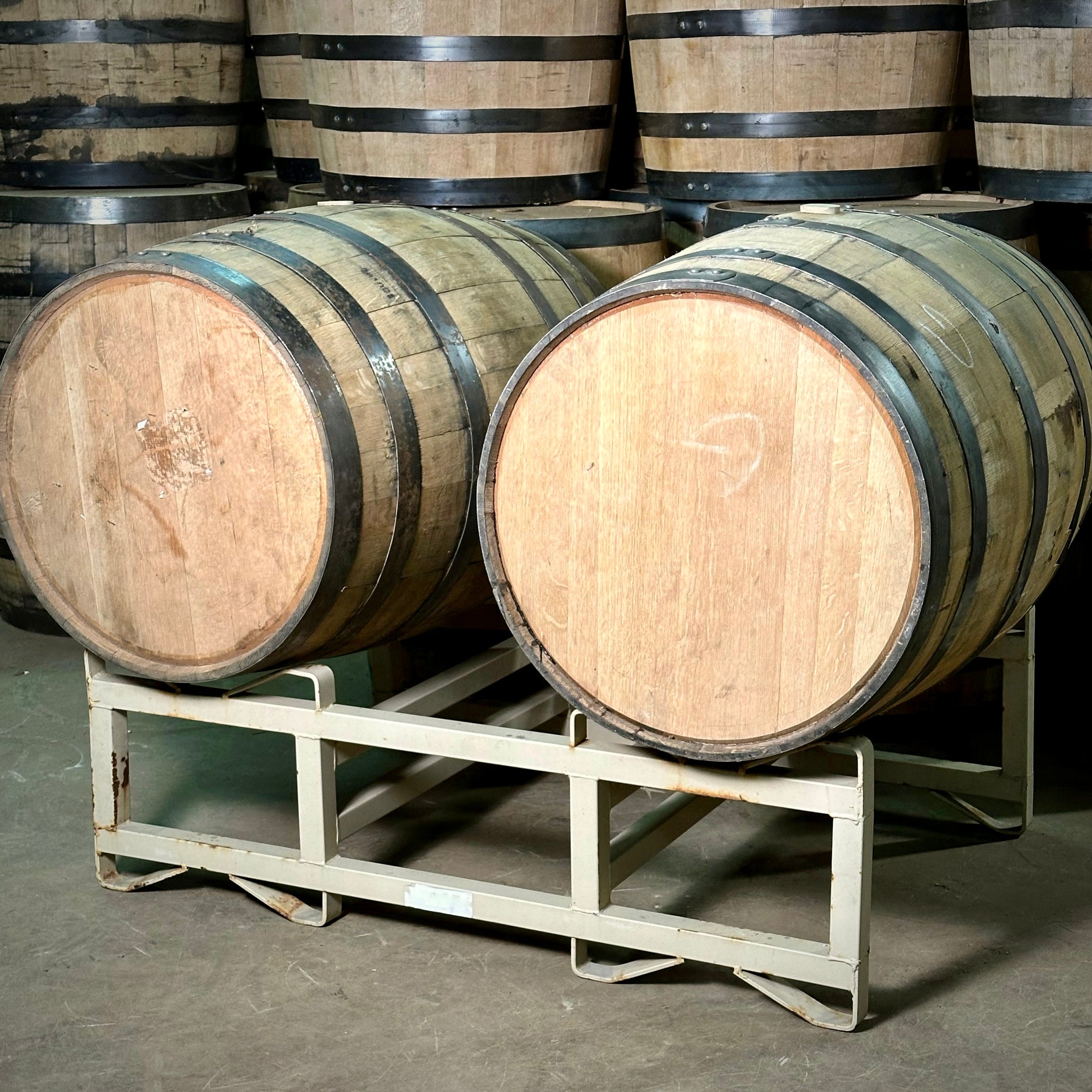 Barrel Rack House Used 7″ Double Bar Barrel Racks | Northeast Barrel Company